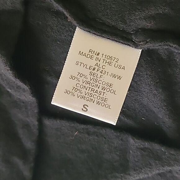 A.L.C. Wool Blend Black Short Sleeve Tee Top Small Pocket Raw Hem Lightweight - Picture 5 of 8